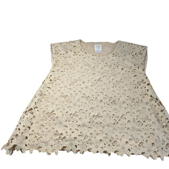 Anna Sui Women's Ivory Cream Floral Crochet Lace Sleeveless Boho Top Blouse Sz S - Picture 13 of 14